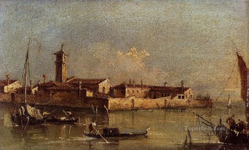  Isla Lienzo - Vista de la isla de San Michele, cerca de Murano, Venecia, escuela veneciana Francesco Guardi